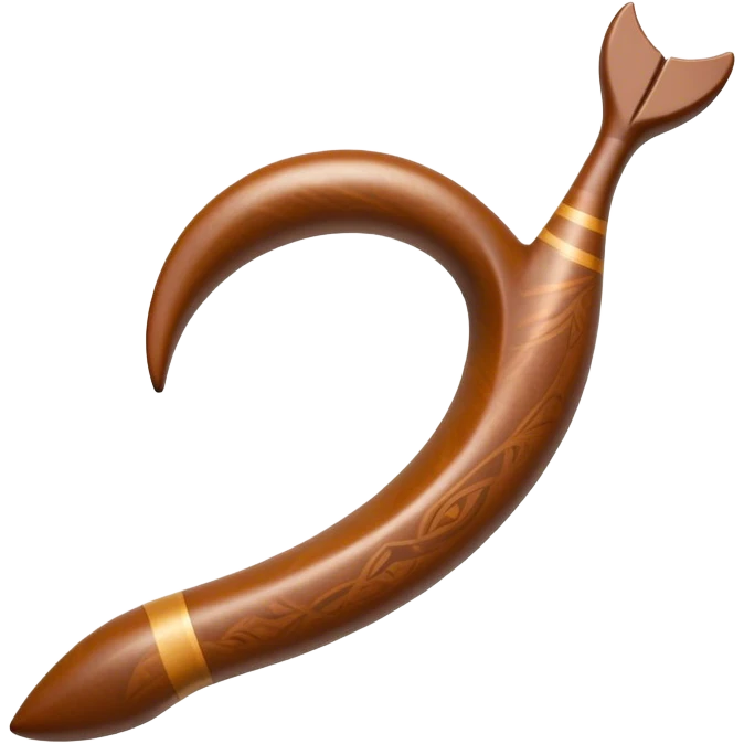 Cinematic Realistic Boomerang Emoji, depicted as a sleek, curved traditional Aboriginal tool rendered with detailed textures and a dynamic sense of motion, symbolizing cultural significance and natural craftsmanship under warm earthy lighting. emoji