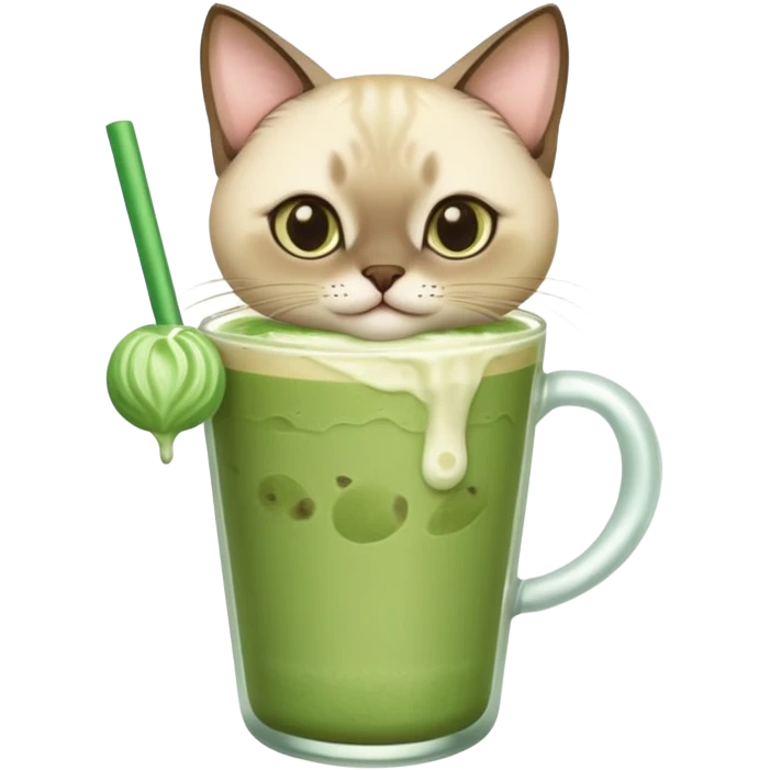 Siamese Cat holding iced matcha latte emoji