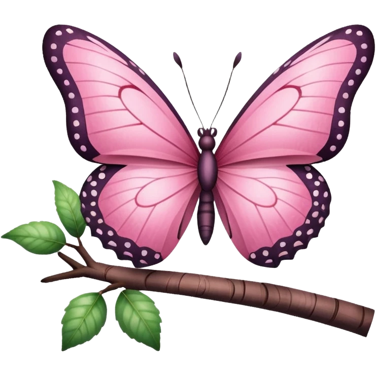Side view pink butterfly on tree emoji