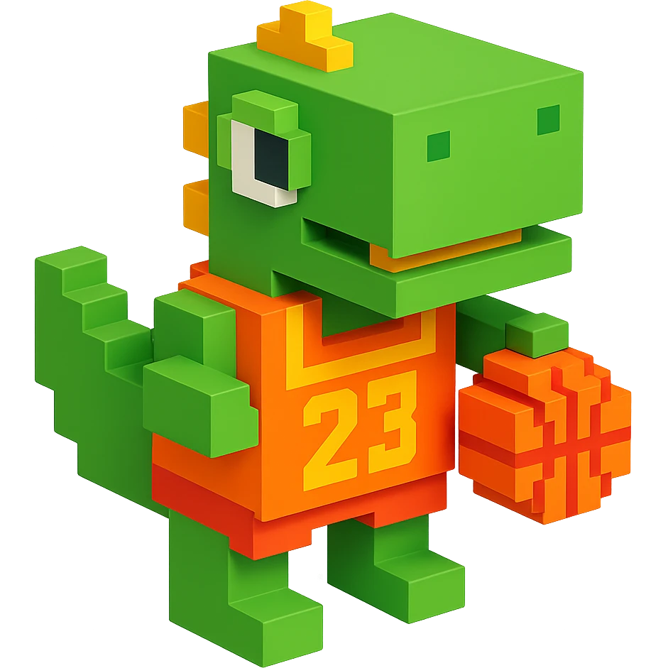 динозавр с баскетбольном мячом в майке с надписью "23", no background  emoji