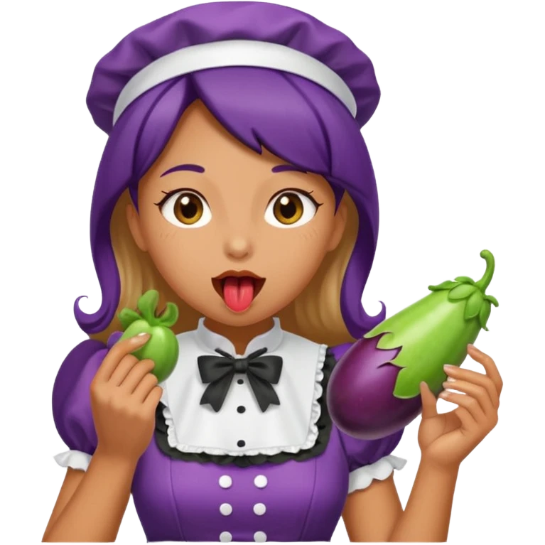 A women maid licking a wet eggplant emoji