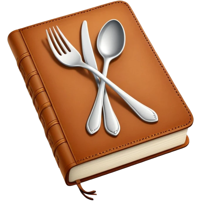 Closed cookbook with a fork and spoon symbol on the cover – collection of recipes emoji