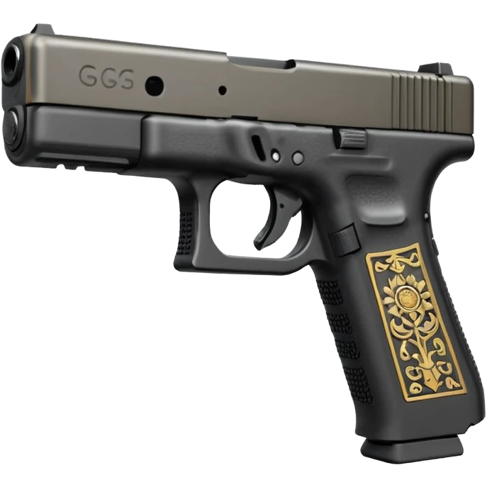 Glock 17 with an extended magazine and a clear legible engraving "N Block 17" emoji