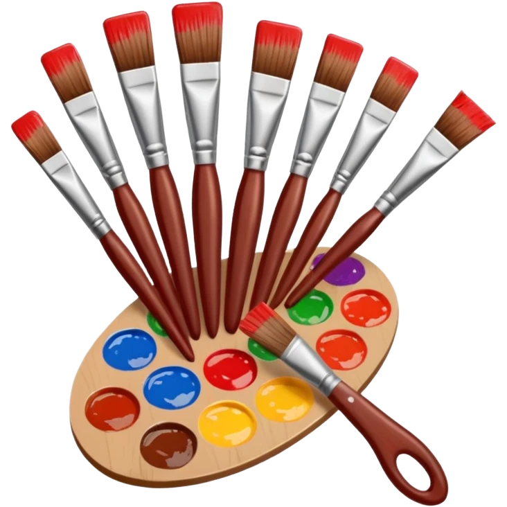 STICKER PINCEAUX ROUGE ET BRUN AVEC PALETTE DE PEINTURE ET TACHE DE PEINTURE emoji