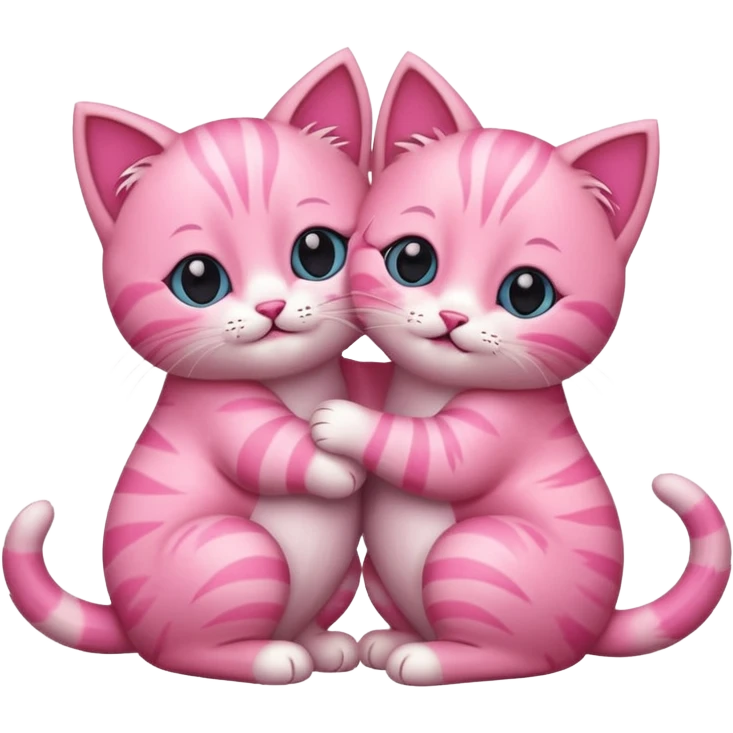 two hugging pink happy kittens emoji