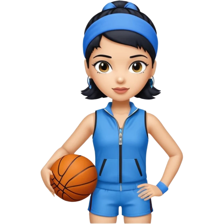 generate a pretty bratz that looks like Kajol Devgn\ bollywood actress
 Wearing a blue zipper with short blackhair and a blue hairband. Carrying a basketball emoji