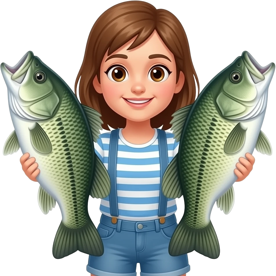 a girl holding 2 huge bass fish emoji