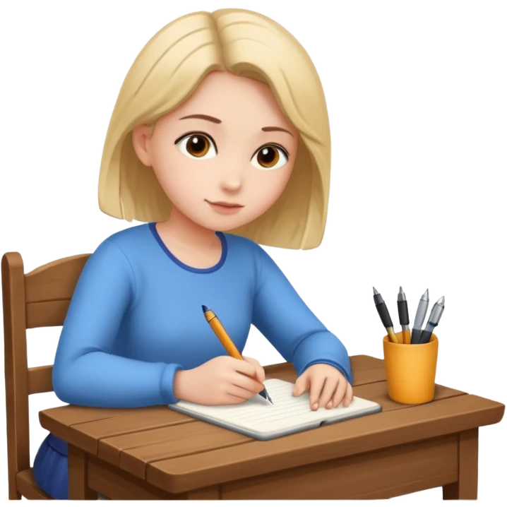 девушка сидит спиной за столом и пишет emoji