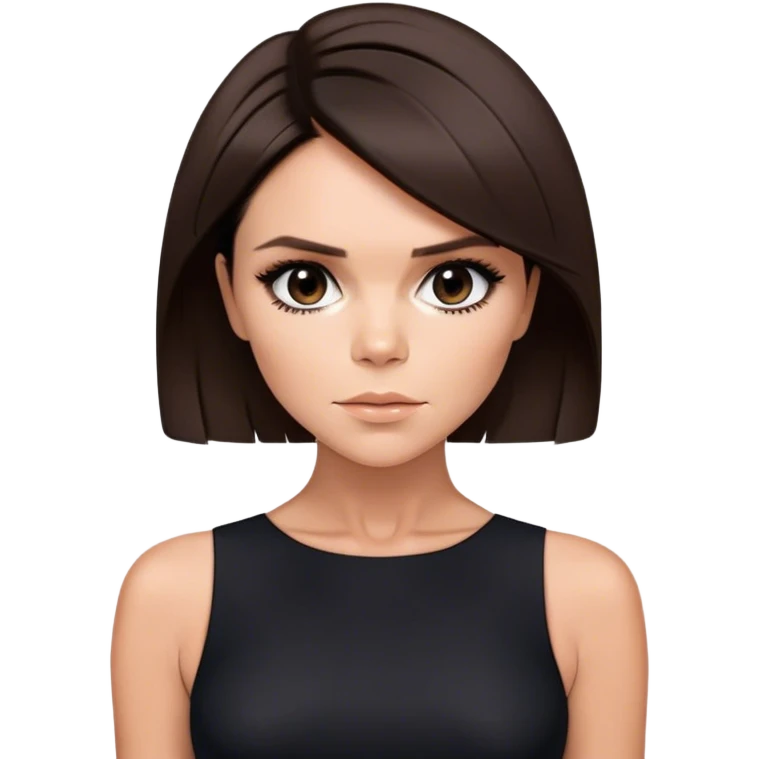 Victoria Beckham with dark brown hair in a short bob cut wearing a black bodycon dress emoji