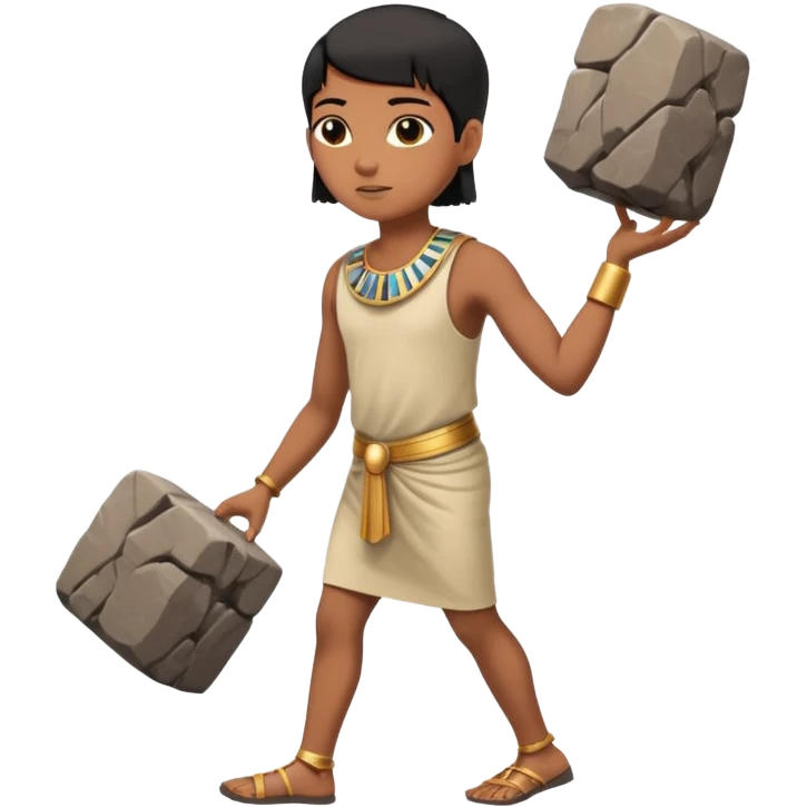fullbody ancient Egyptian worker with short hair carrying a rock block on their back emoji
