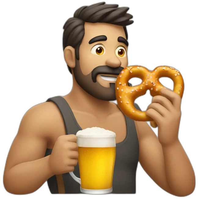 man eating pretzel and beer emoji