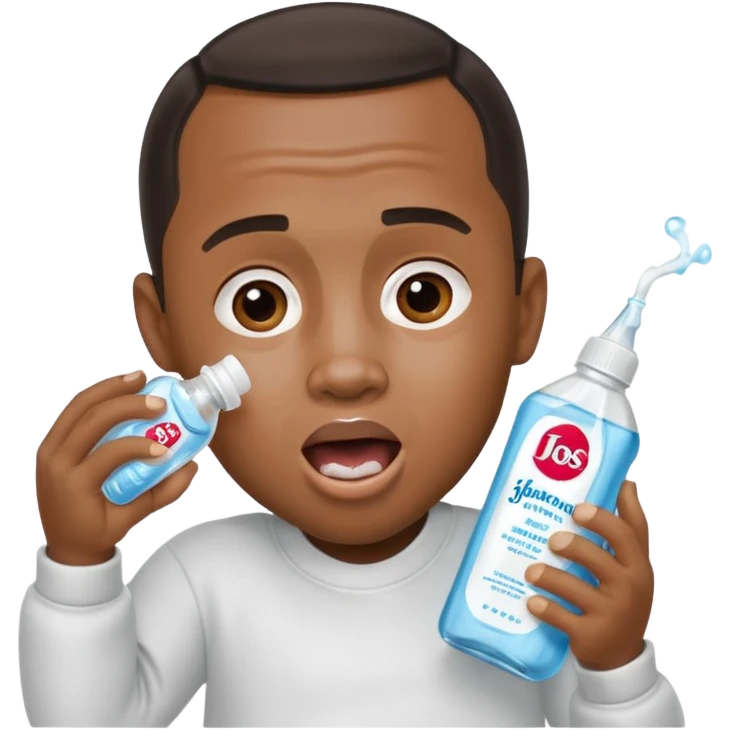 Diddy with his mouth open holding a bottle of johnshon anc johnson baby oil emoji