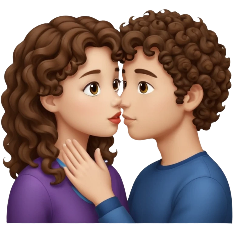 A girl with curly hair and a boy with wavy hair kiss emoji