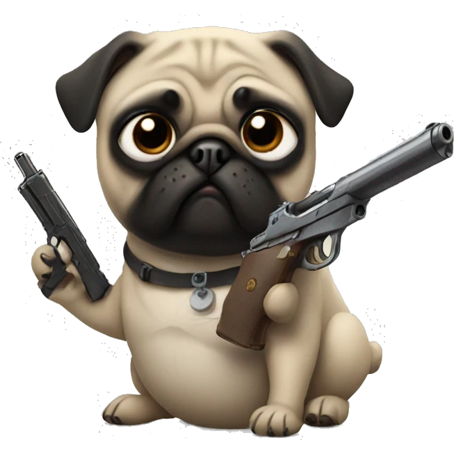 Pug holding a gun emoji