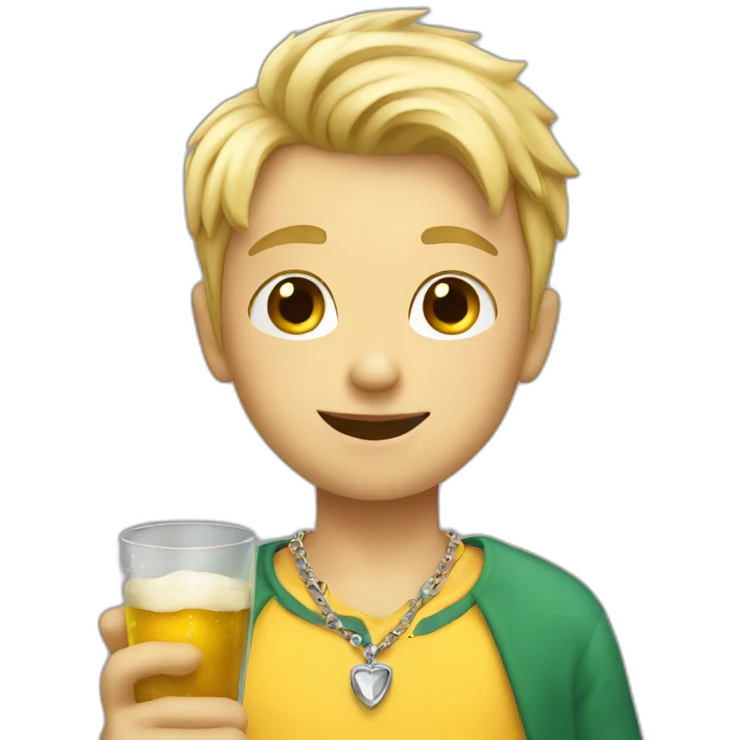 blonde boy with necklace drinking emoji