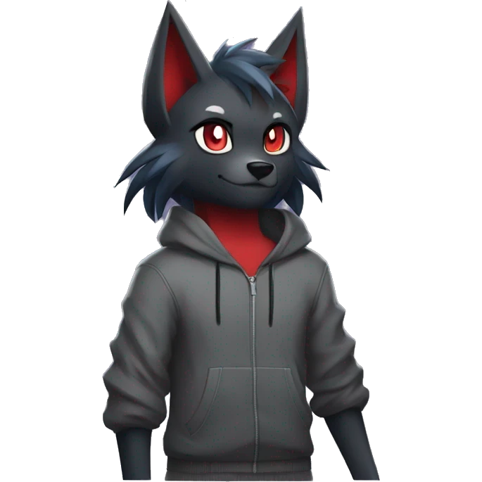 Cool Edgy Zorua-Zoroark-Mightyena with a collar and hoodie full body emoji