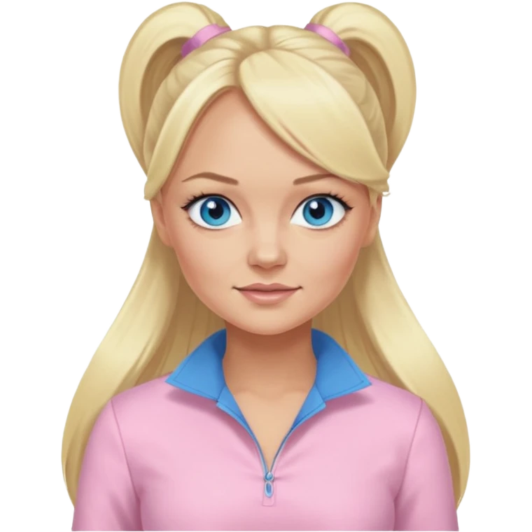 Emma Bunton with long blonde ponytail hair, blue eyes, light pink outfit emoji