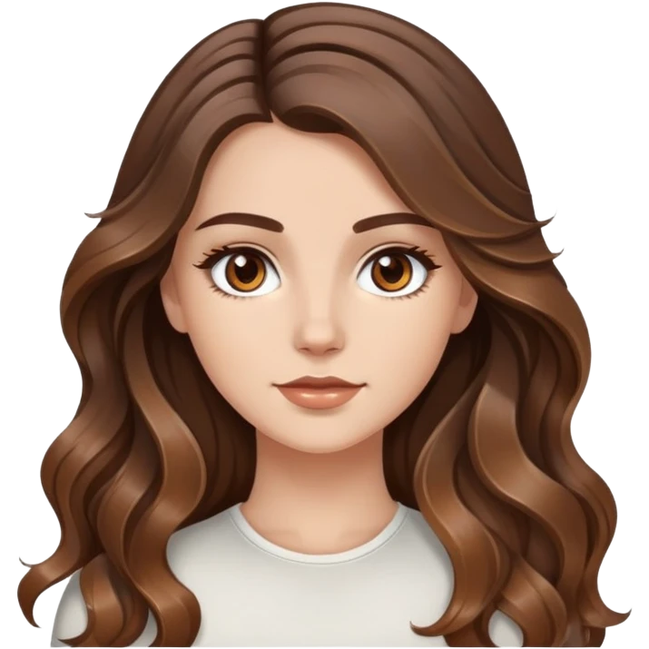 White girl brown eyes with long wavy brown hair with brown highlights balayage  emoji