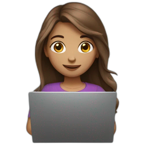 girl with long brown hair with a laptop in her hands emoji