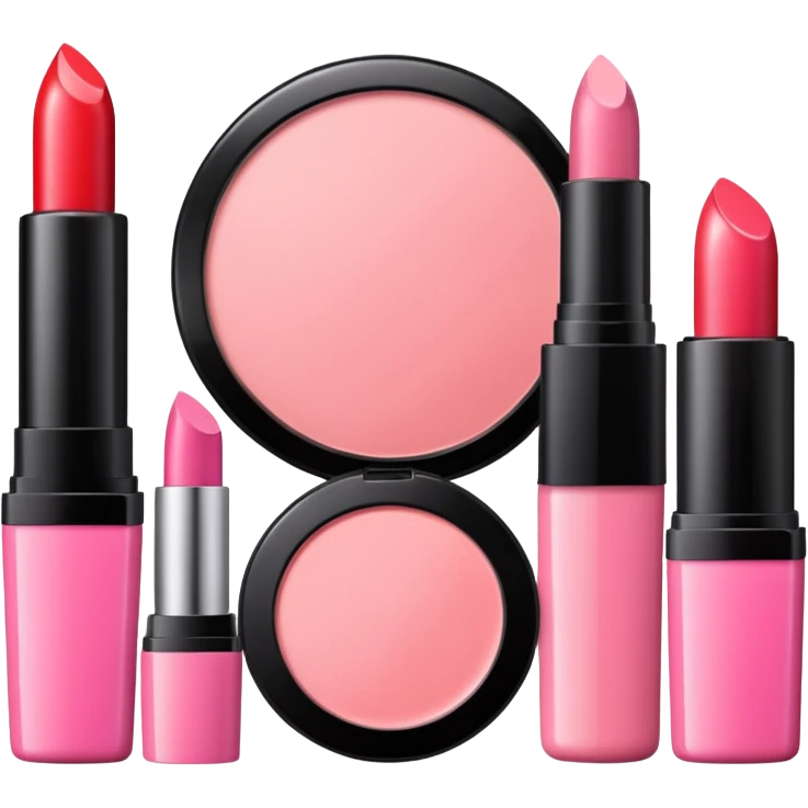 makeup products all together in one piece of png, lipstick, blush, powder, etc ALL PINK emoji