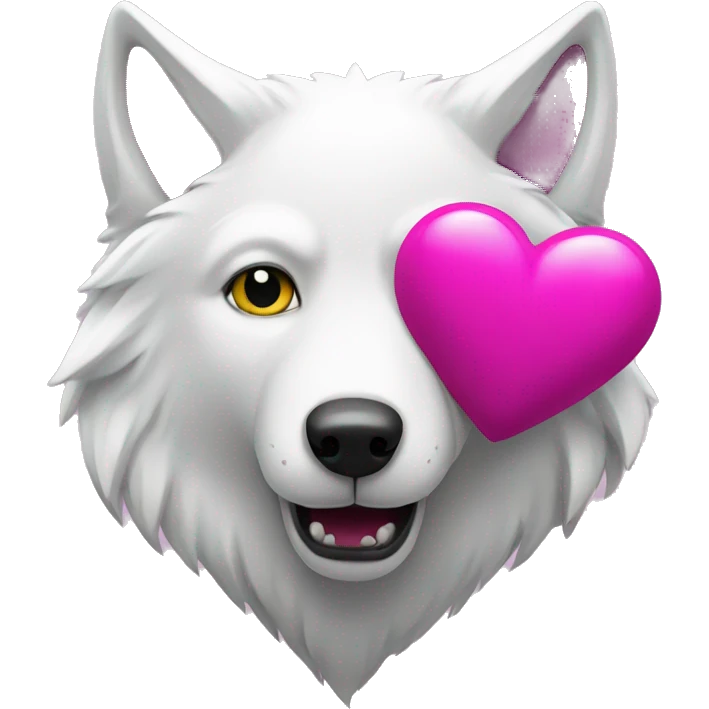 white wolf holding magenta heart emoji
