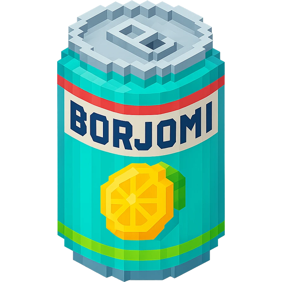 Borjomi lemonade can with a retro design, inspired by vintage soda cans emoji