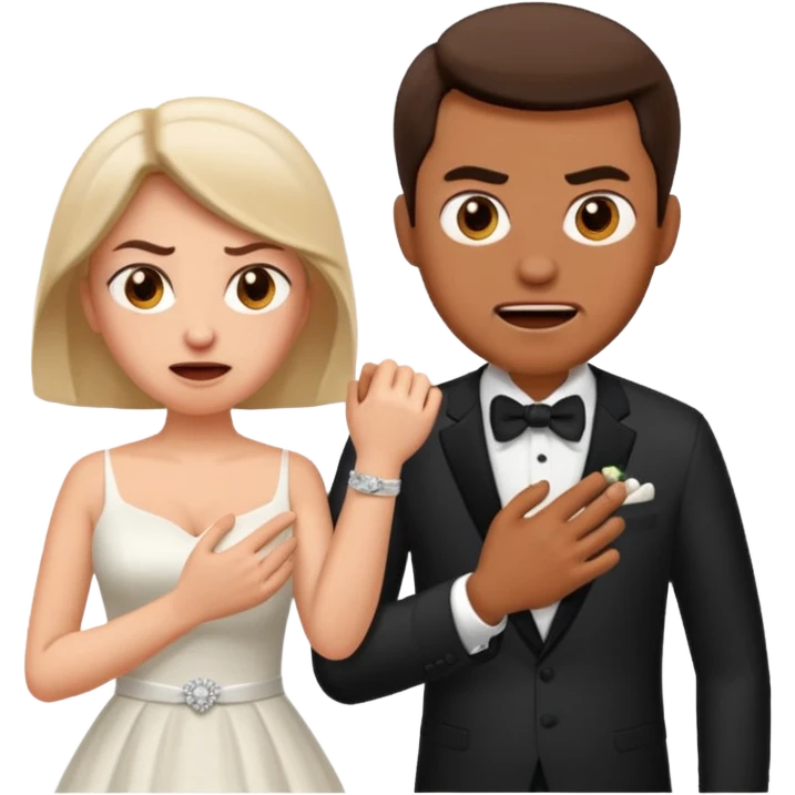 a man angrily moving his wife out the way she looks satisfied emoji