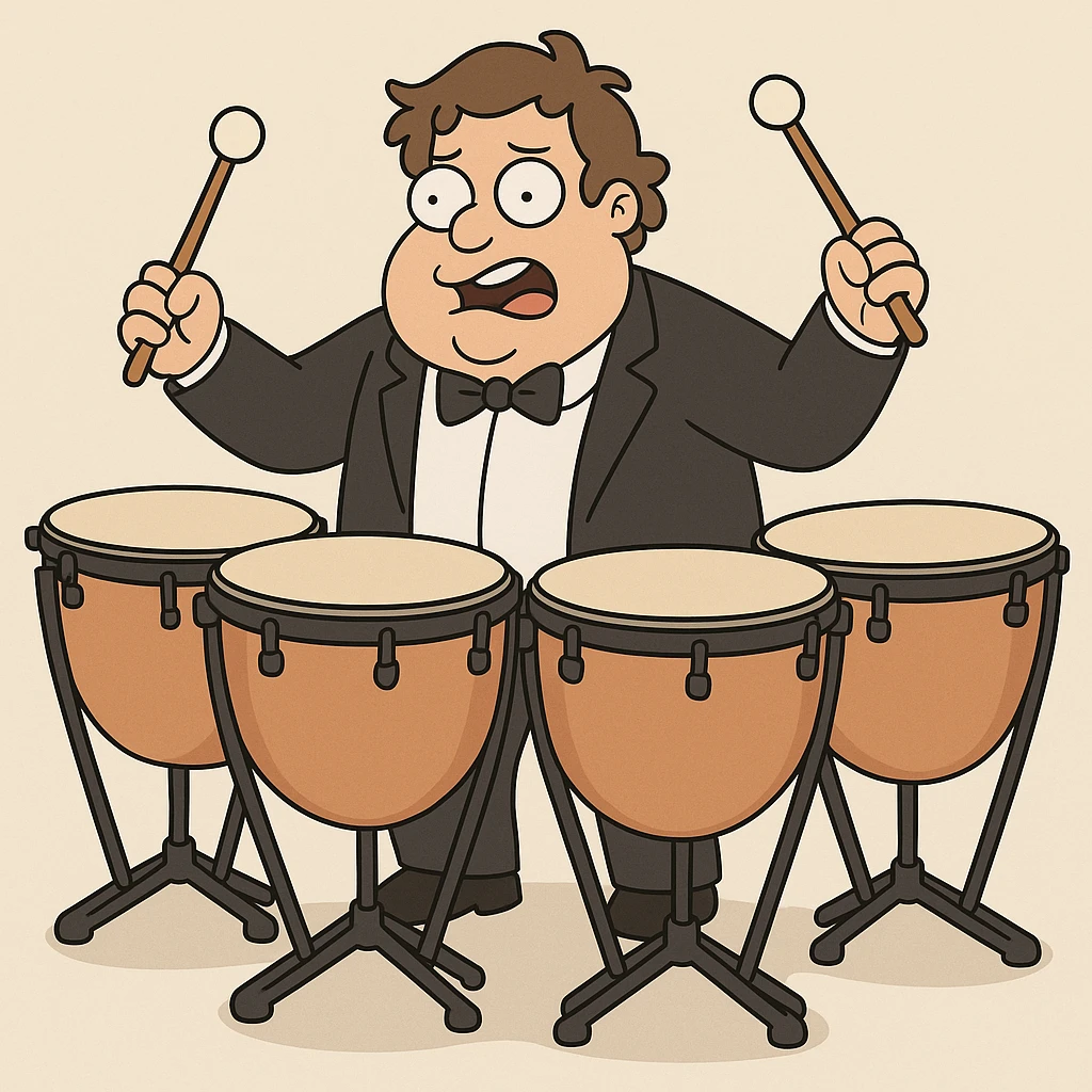 a set of four timpani drums, cartoon style emoji