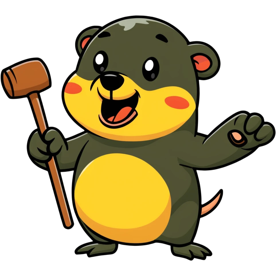 person whacking a mole with a mallet, both with funny expressions emoji