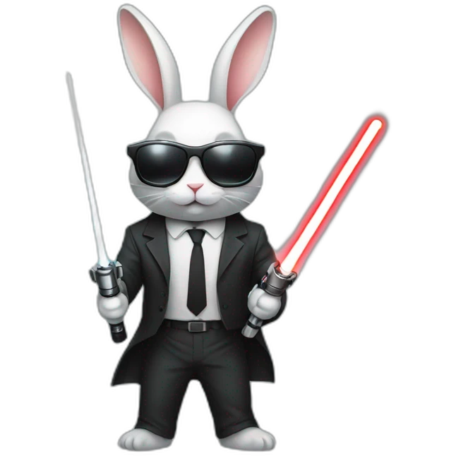 Rabbit with suit and sunglasses and  lightsaber light on emoji