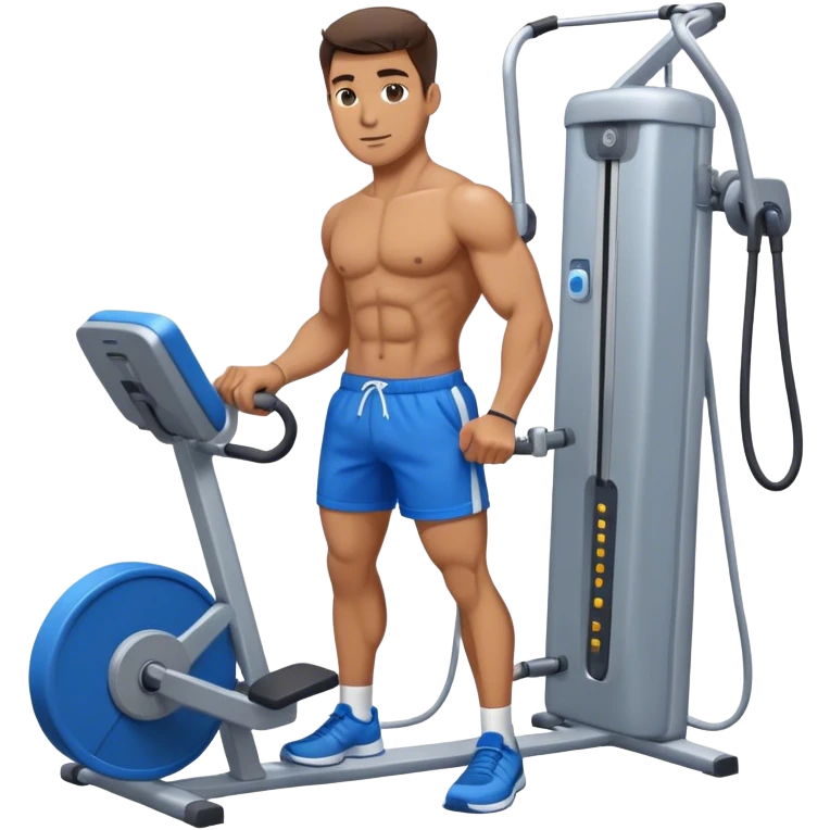 fit man with blue shorts using cable-machine emoji