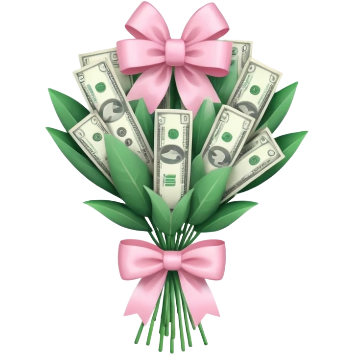 Money bouquet with a light pink bow on it emoji