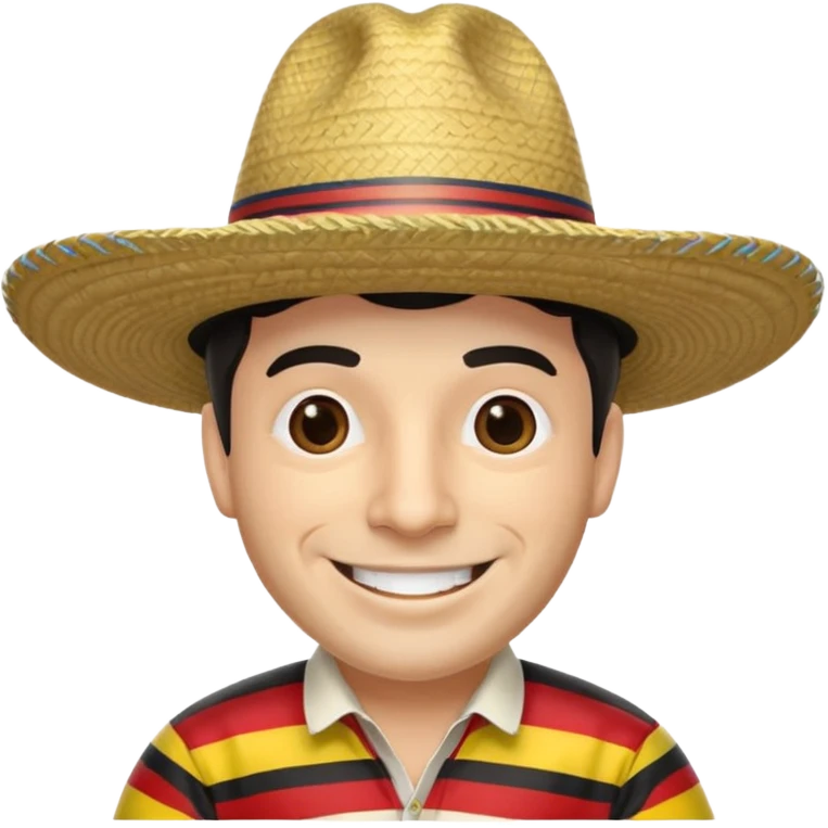 A happy fair skinned Colombian man wearing a Colombian sombrero that has black horizontal stripes emoji