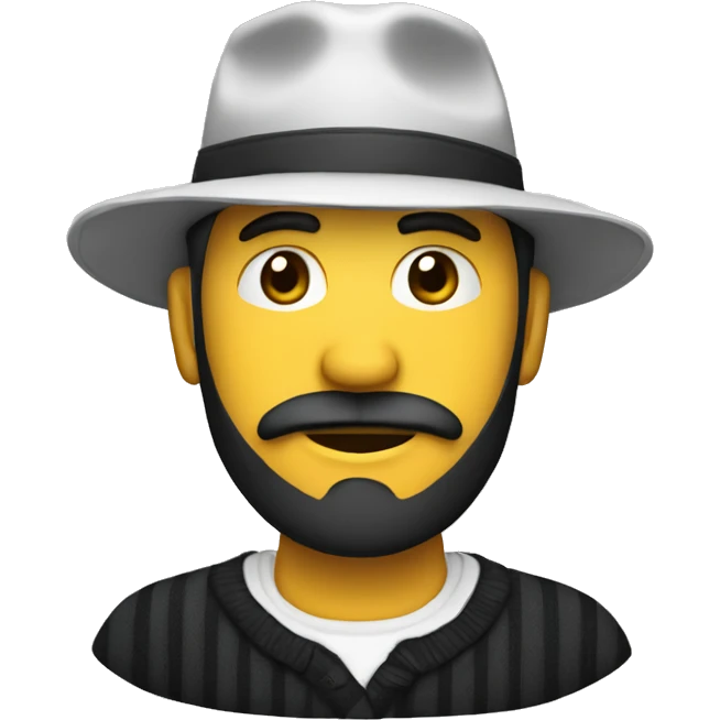 Hombre gorro de lana negro con camisa a rayas blancas y negras  emoji