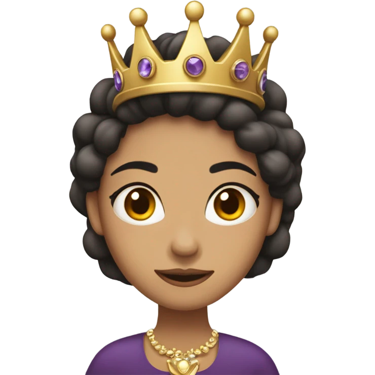 mujer morocha con corona plateada con piedras moradas emoji