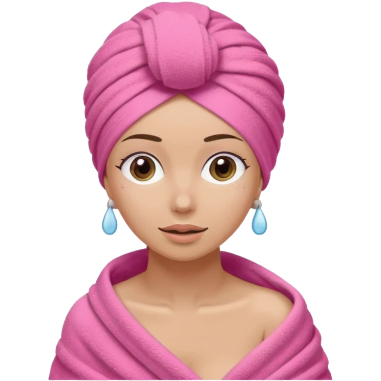 Lady with a pink turbant towel in her hair and a towel in her body coming out of the shower emoji