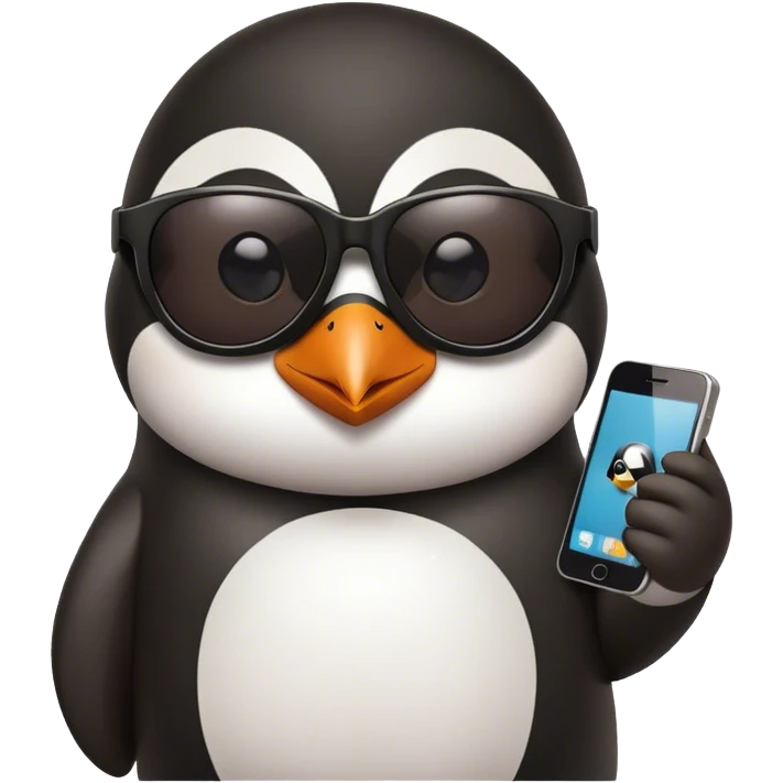 pingüino con lentes de sol tando like a un celular emoji
