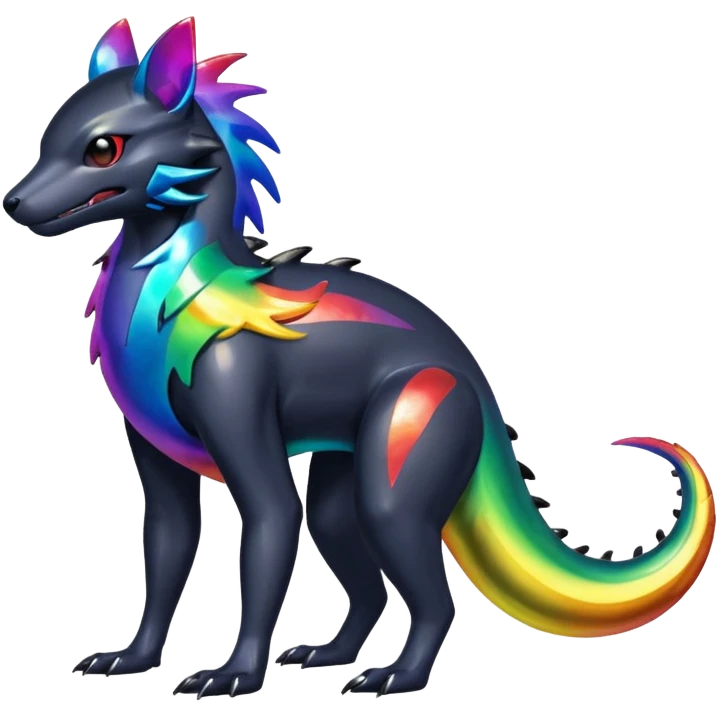 Oil-Slick Rainbow-Dark Metallic-Glossed Sleek Futuristic Cyber-Nargacuga-Vernid-fusion-creature (full body) emoji
