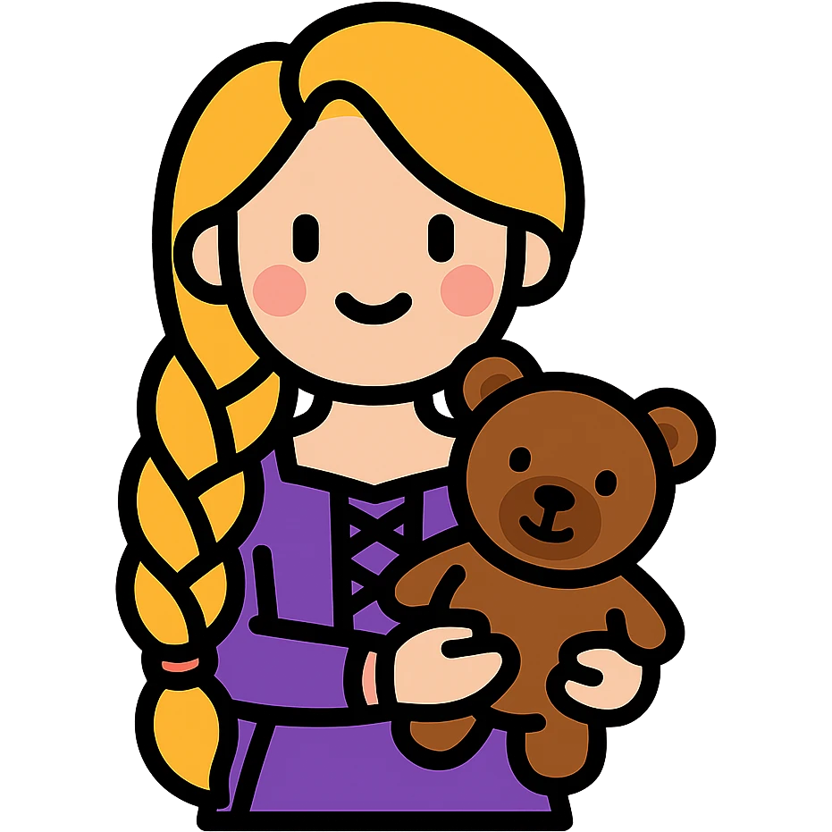 Rapunzel holding a teddy bear emoji