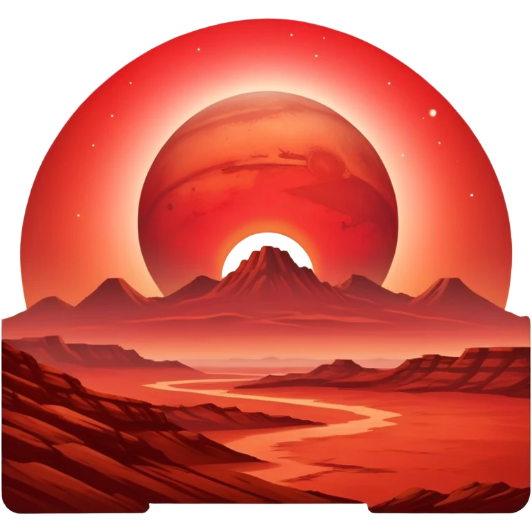 Bright red star rising over Mars horizon, dawn breaking emoji
