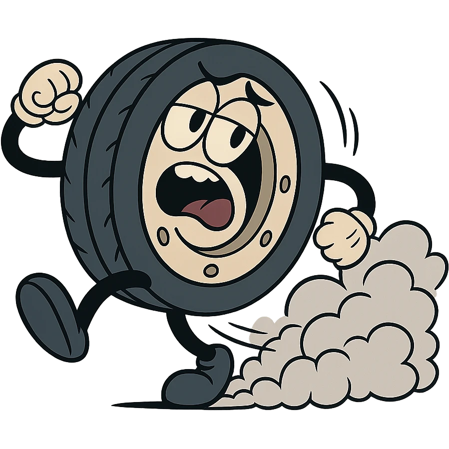 car tire doing a burnout, smoke coming from the tire, dynamic motion, cartoon style emoji