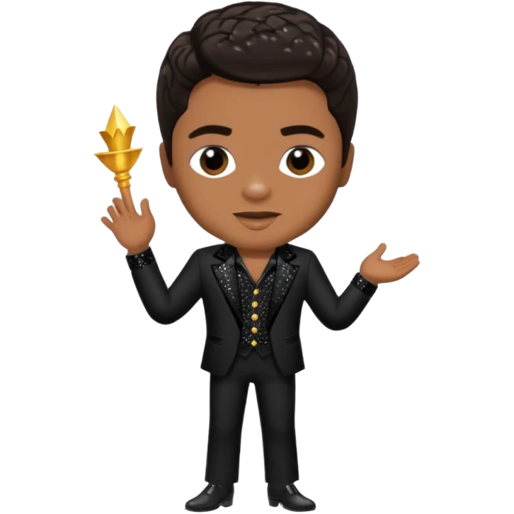 Jackie Wilson with dark brown hair, black sequin outfit emoji
