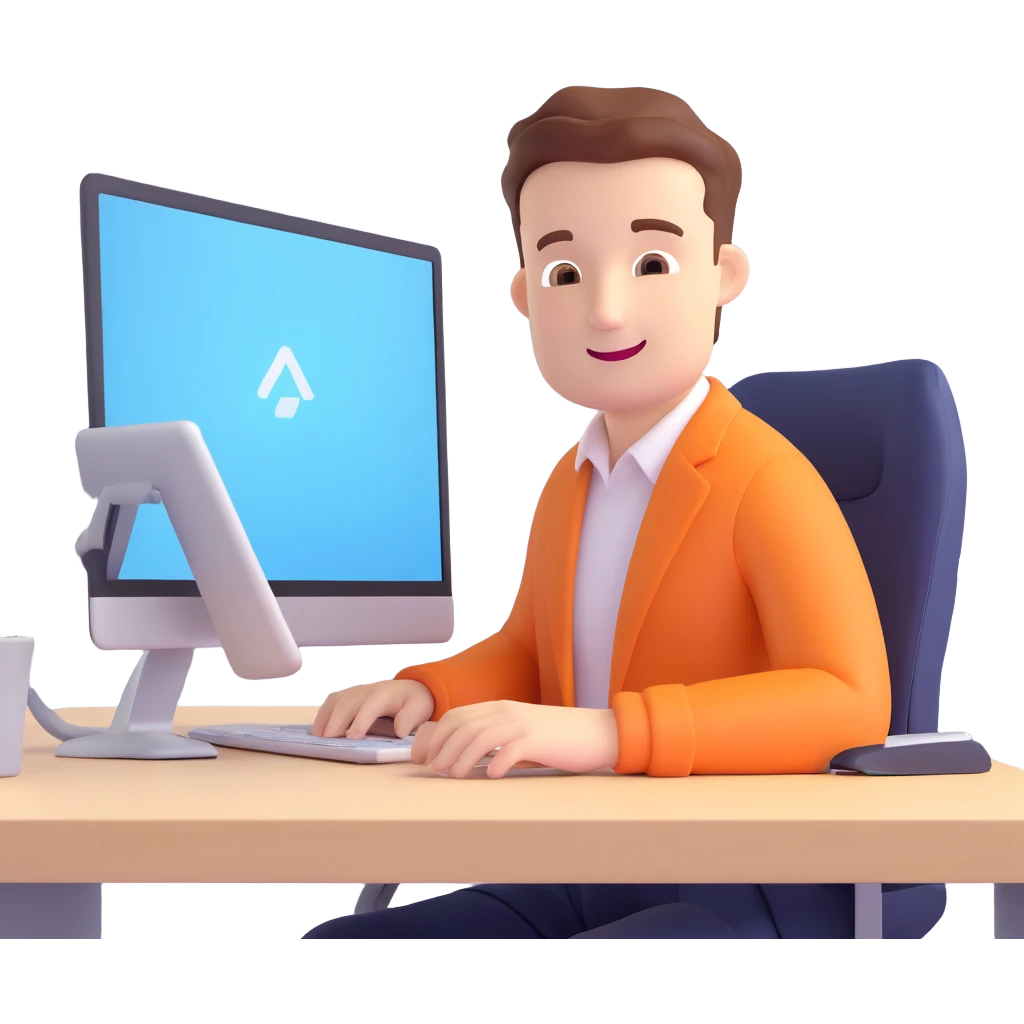 professional programmer, looking confident and happy, in a modern workspace, 3D animation style emoji