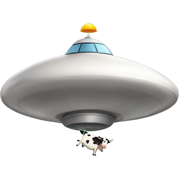 flying saucer with a cow gettin beamed up emoji