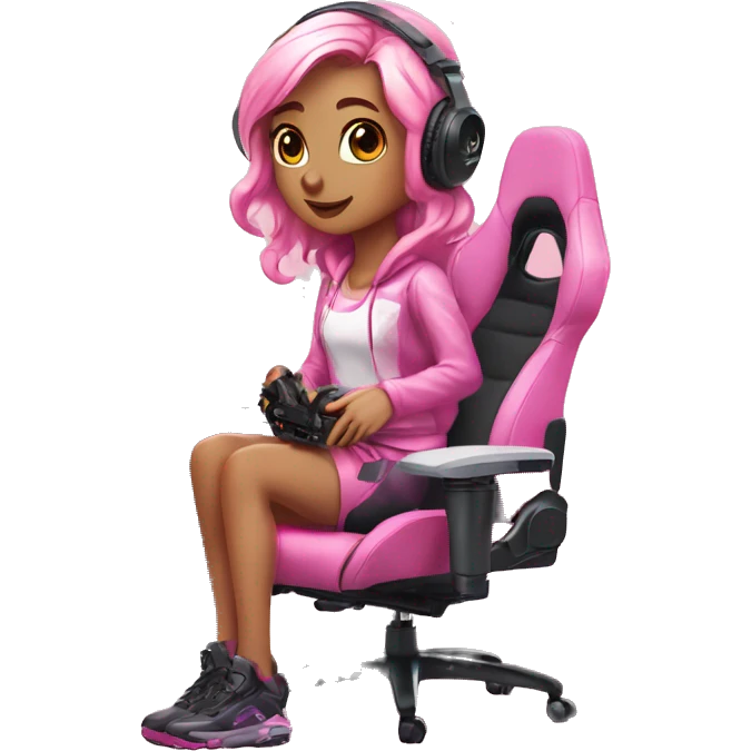 GAMER GIRL sitting next to a PINK gaming computer PINK GIRLY gaming setup LIGHTPINK emoji