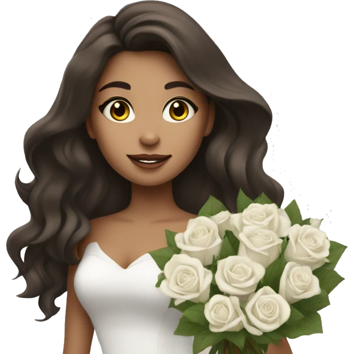 beautiful brunette girl with a bouquet of white roses emoji