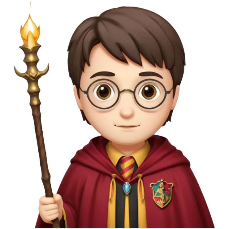 Harry Potter in Gryffindor cape holding his wand emoji