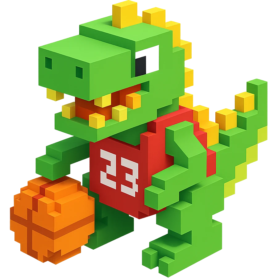 динозавр с баскетбольном мячом в майке с надписью "23", no background  emoji