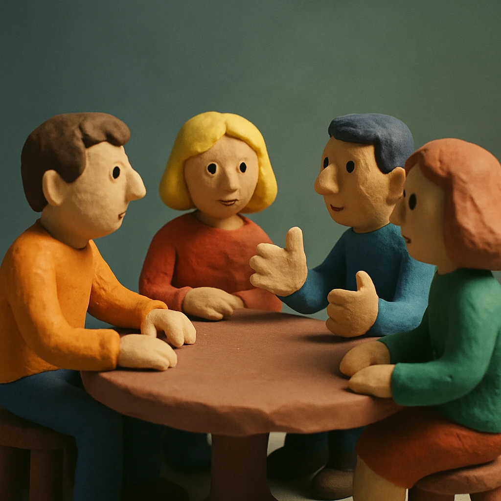 group of people talking around a table emoji