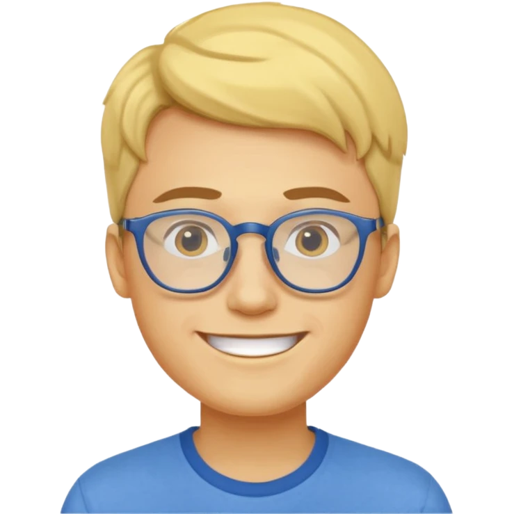 Emoji of a yellow young man with glasses and a blue shirt emoji